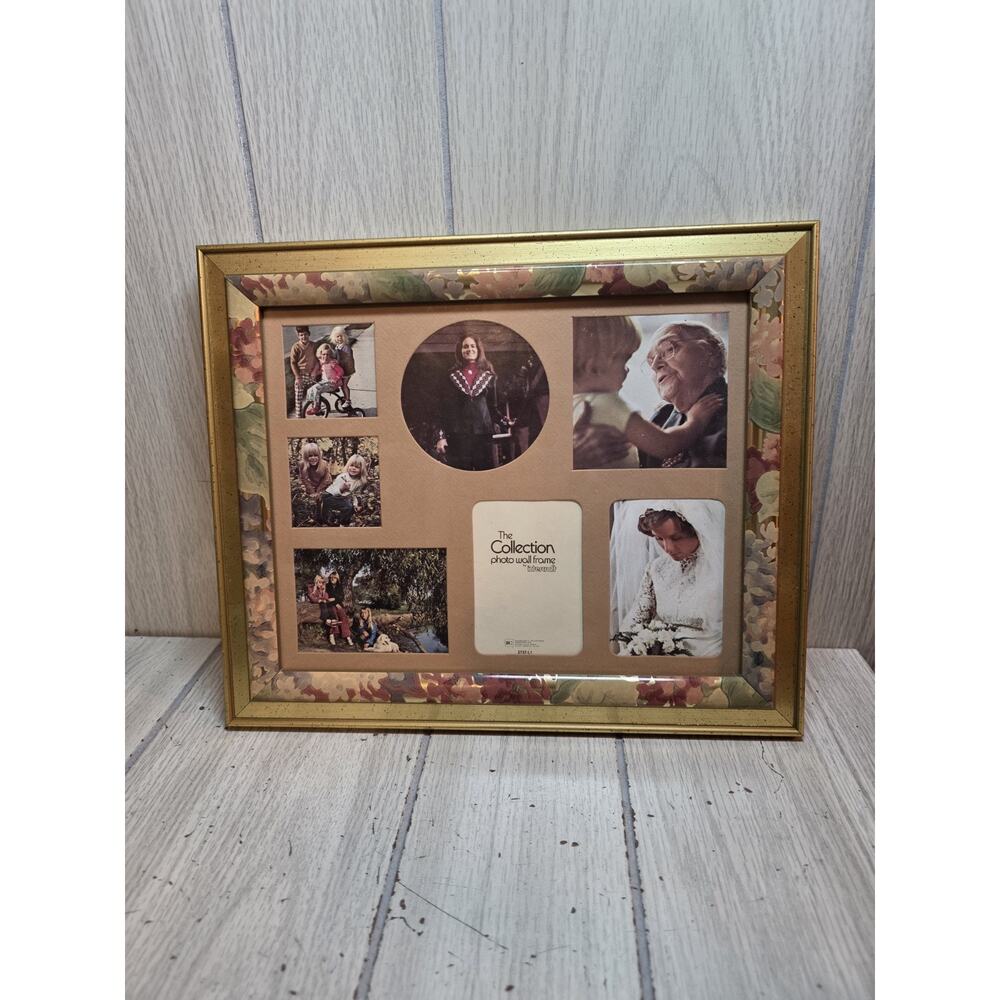 Vtg Floral Photo Frame Multipicture Wood Intercraft Collection 10x12 Gallery